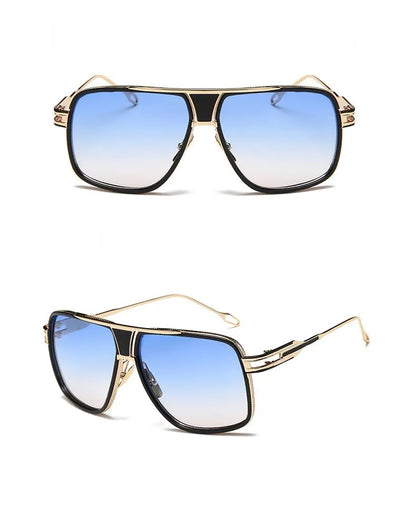 Men's square UV400 sunglasses with 59mm lens width, plastic and metal frame, goggle style