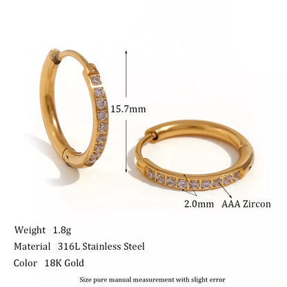 Women's titanium steel zircon earrings with electroplating, available in gold and steel finishes