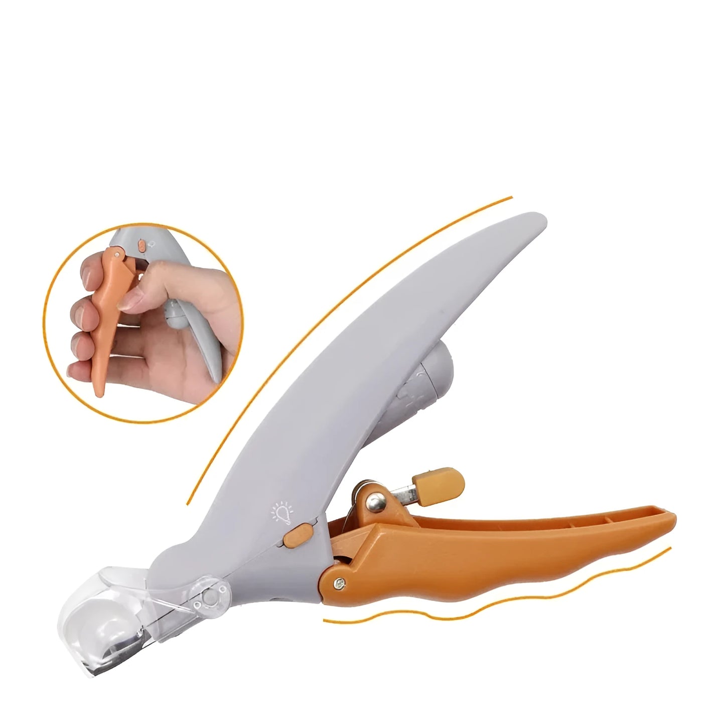 Yellow pet nail clipper with LED light and magnifying glass for dogs and cats