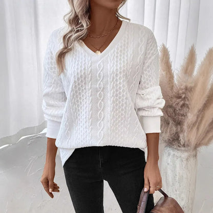 Milky white loose fit long sleeve t-shirt with a 3D pattern, Japanese Korean casual style.