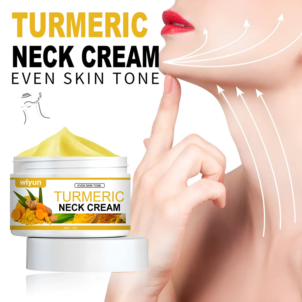 30g turmeric neck cream container for neck line treatment with hyaluronic acid and collagen