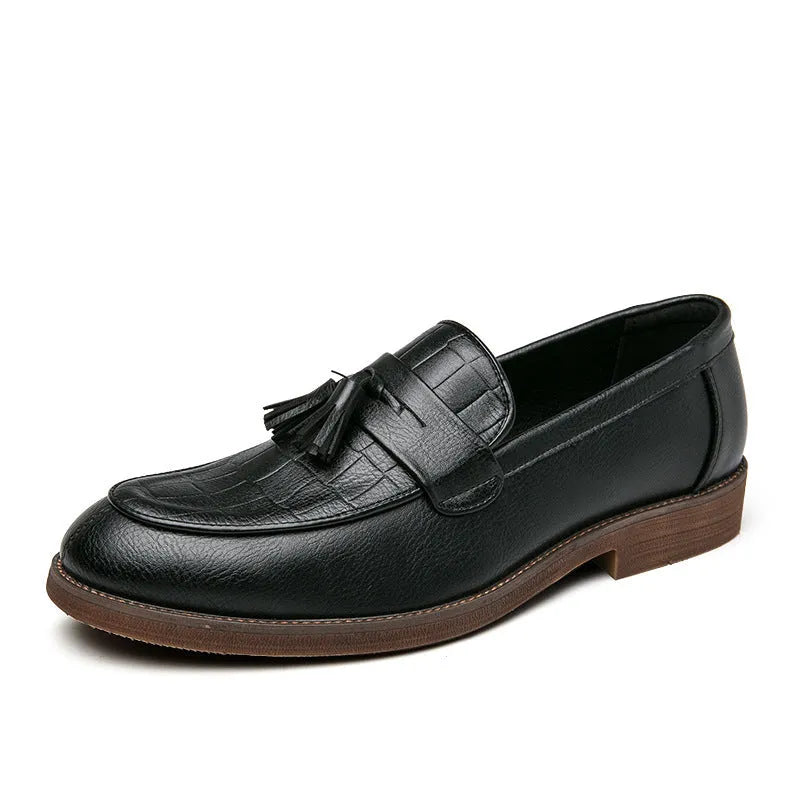 Men's casual leather shoes in black or brown with PU upper, PU sole and round toe, sizes 38-47