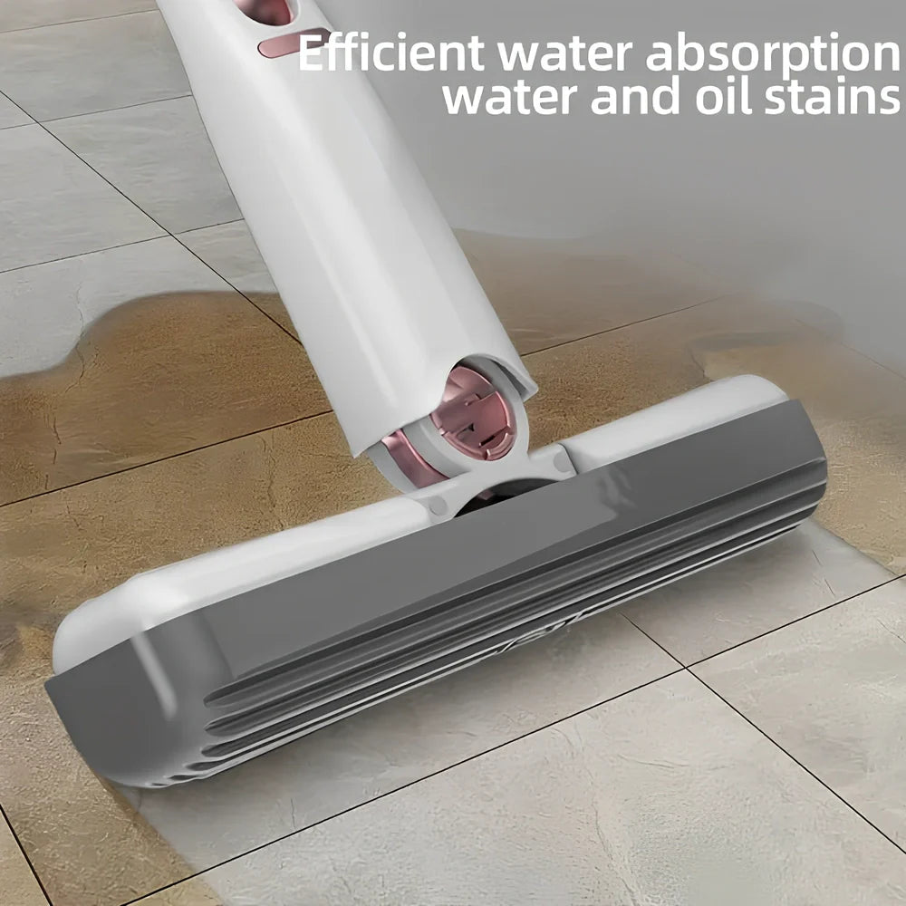 Portable self-squeezing mini mop with biodegradable cotton head and 180-degree folding mechanism