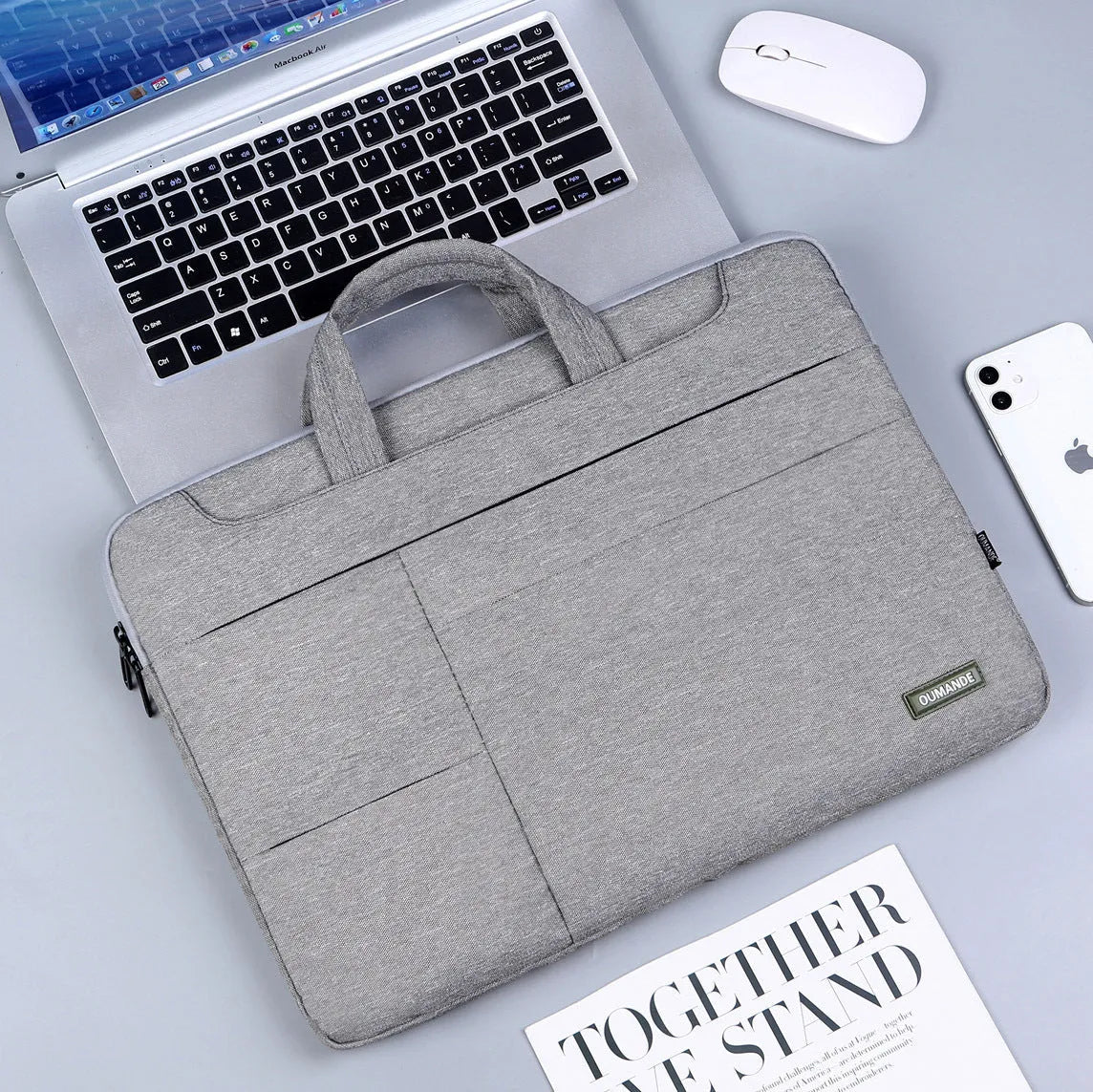 Waterproof Oxford cloth 15.6-inch laptop bag for business in dark grey with sewing line detail