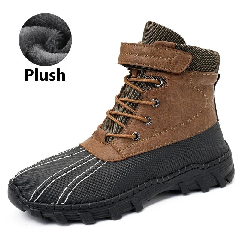 Rugged winter snow boots with warm fleece lining and durable rubber outsole for traction on snow and ice