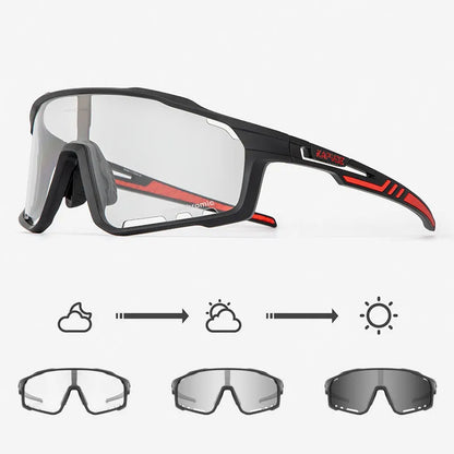 Photochromic cycling sunglasses with TR90 frame in semi-rimless unisex style on a solid colour background.