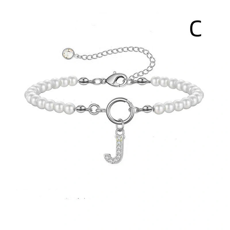 2024 Fashion Toggle Clasp Initial Bracelet with 6mm Pearl