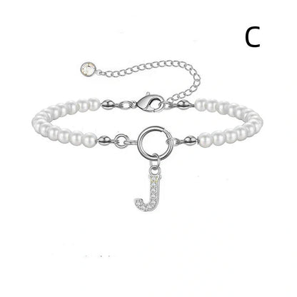 2024 Fashion Toggle Clasp Initial Bracelet with 6mm Pearl