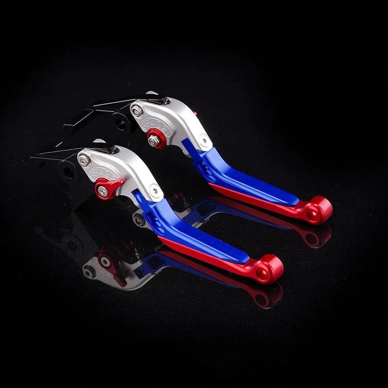 Pair of anodised metal bicycle brake horn handle levers with adjustable reach, shown in a two-tone colour finish.