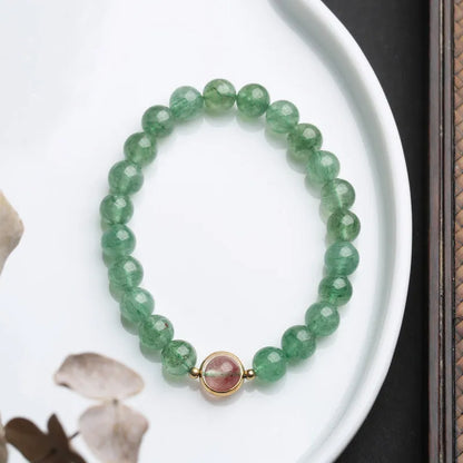 Green strawberry quartz crystal bracelet with geometric design and auspicious patterns