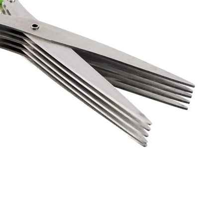 Stainless steel kitchen scissors with five parallel blades for cutting green onions and herbs