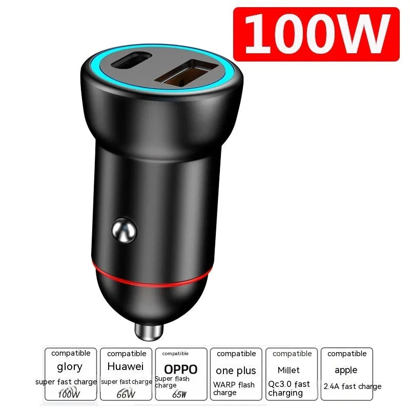 Black 200W car charger with zinc alloy housing and USB port for vehicle charging