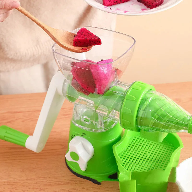 Manual juicer machine for citrus fruits with plastic construction featuring a labour-saving lever mechanism and pulp separation available in red, blue, and green colour options for fresh kitchen juicing