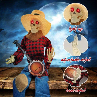 Glowing Guitarist Skeleton Halloween Decoration with Eerie Glow and Unique Skeletal Guitar Pose