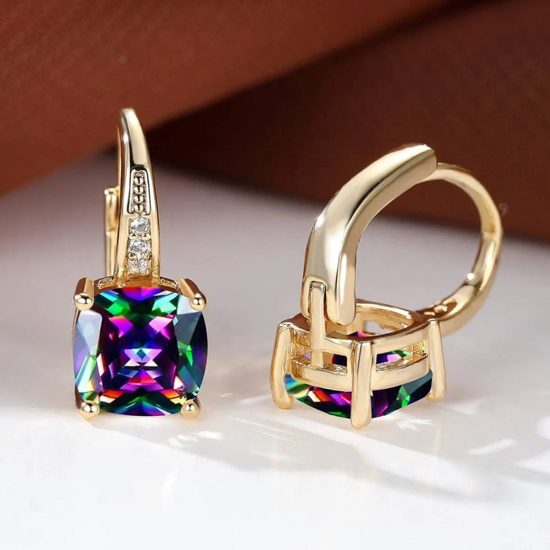 Geometric square moissanite ear clip with copper electroplated finish available in gold and silver colours featuring quadrilateral design elements for ins style fashion wear