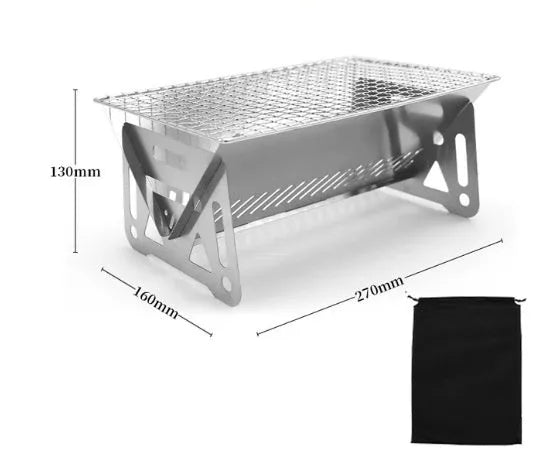 Folding stainless steel barbecue oven and grill with storage bag, shown in a large size for outdoor use.