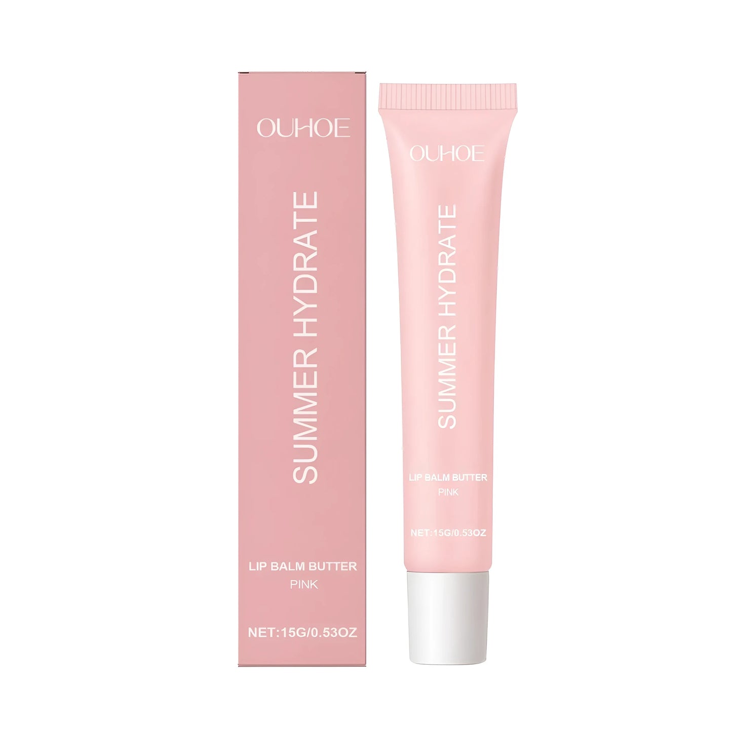 Pink lip balm butter stick with shea butter and grape seed oil formulation
