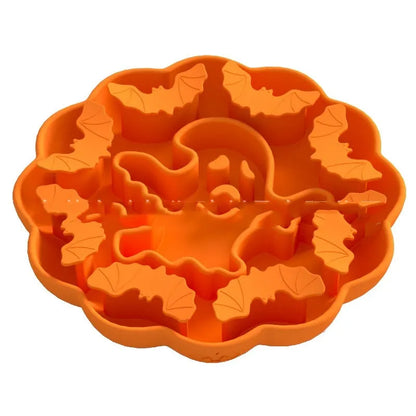 Edible silicone dog slow feeder bowl in multiple geometric shapes with raised interior pattern