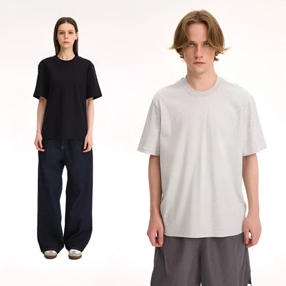 Pure cotton solid colour short-sleeve T-shirt in black, white, grey, or melange grey, sizes S-XL
