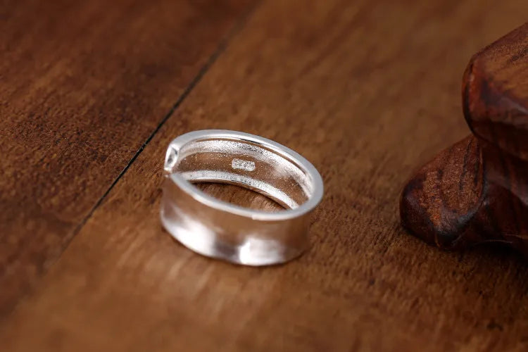 Adjustable geometric open ring with frosted sterling silver finish and Korean design