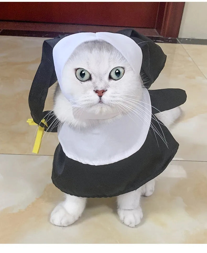 Black polyester nun Halloween costume for cats and dogs in free size