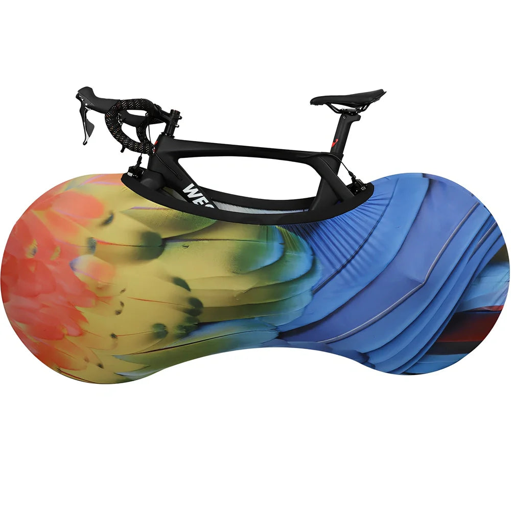 Black polyester-spandex bicycle wheel dust cover, 149cm length, adjustable 48-58cm height for 24-29 inch wheels