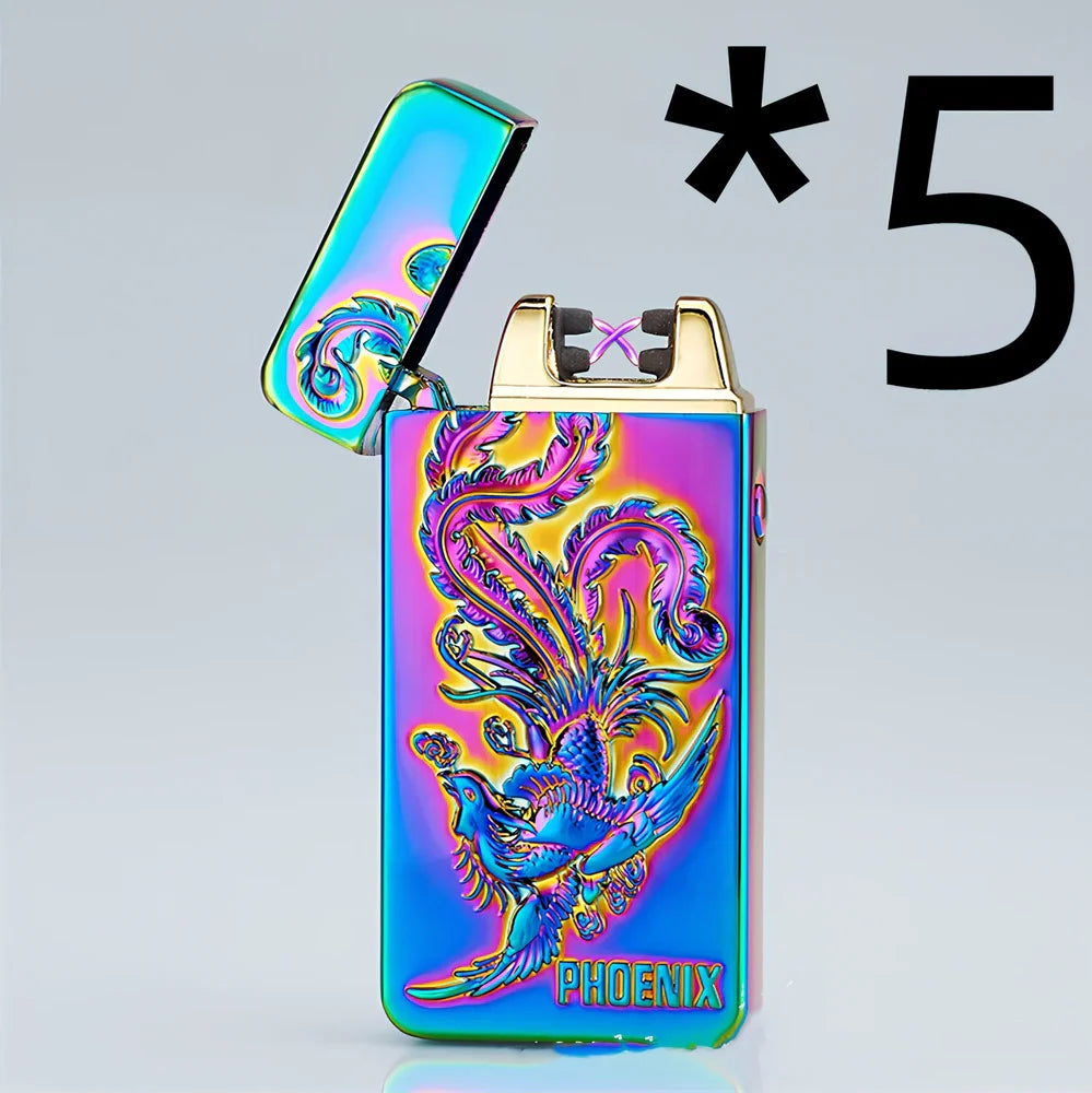 USB charging windproof metal lighter in Ice Golden Dragon design, 73.5x35x13mm compact size for reliable flame