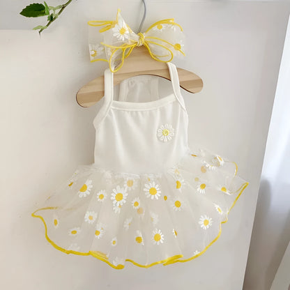 Yellow little daisy pattern summer dog clothes in polyester fabric for small dogs
