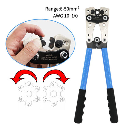 HX-50B crimping pliers with cable cutter, high carbon steel construction with vinyl handles