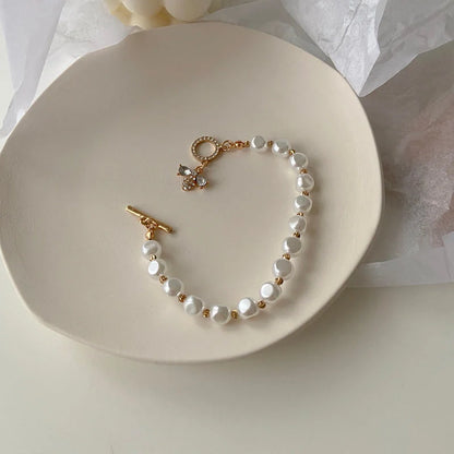 Classic Natural Stone Pearl Pendant Bracelet with insect motif for women