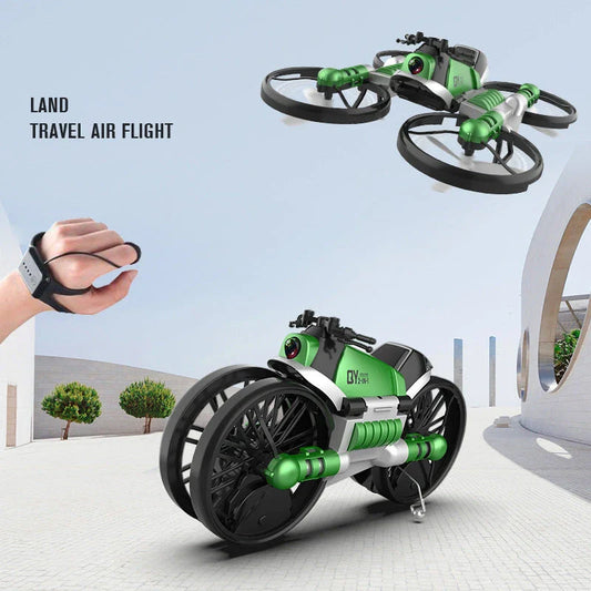 2-in-1 Foldable Drone and Motorcycle RC Toy with HD Camera for Aerial Photography and Ground Exploration
