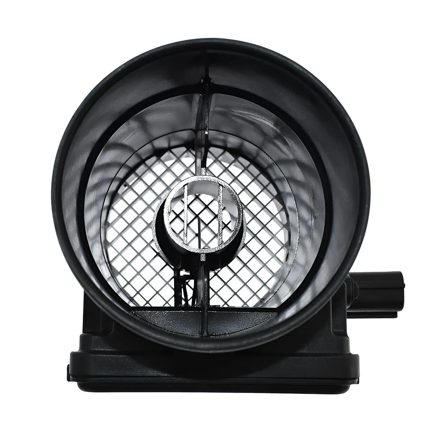 Black plastic automotive air flow meter with standard specifications for engine management