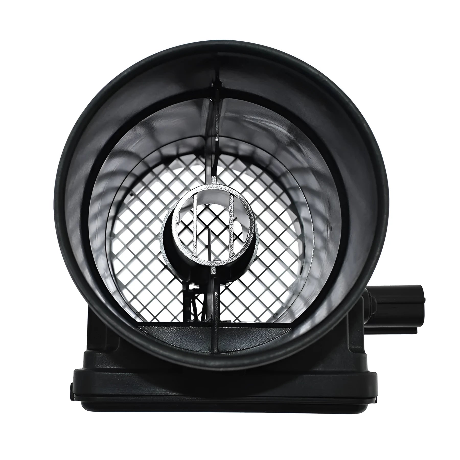 Black plastic automotive air flow meter with standard specifications for engine management