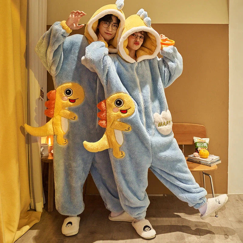 Cartoon design winter jumpsuit with coral fleece lining for warmth