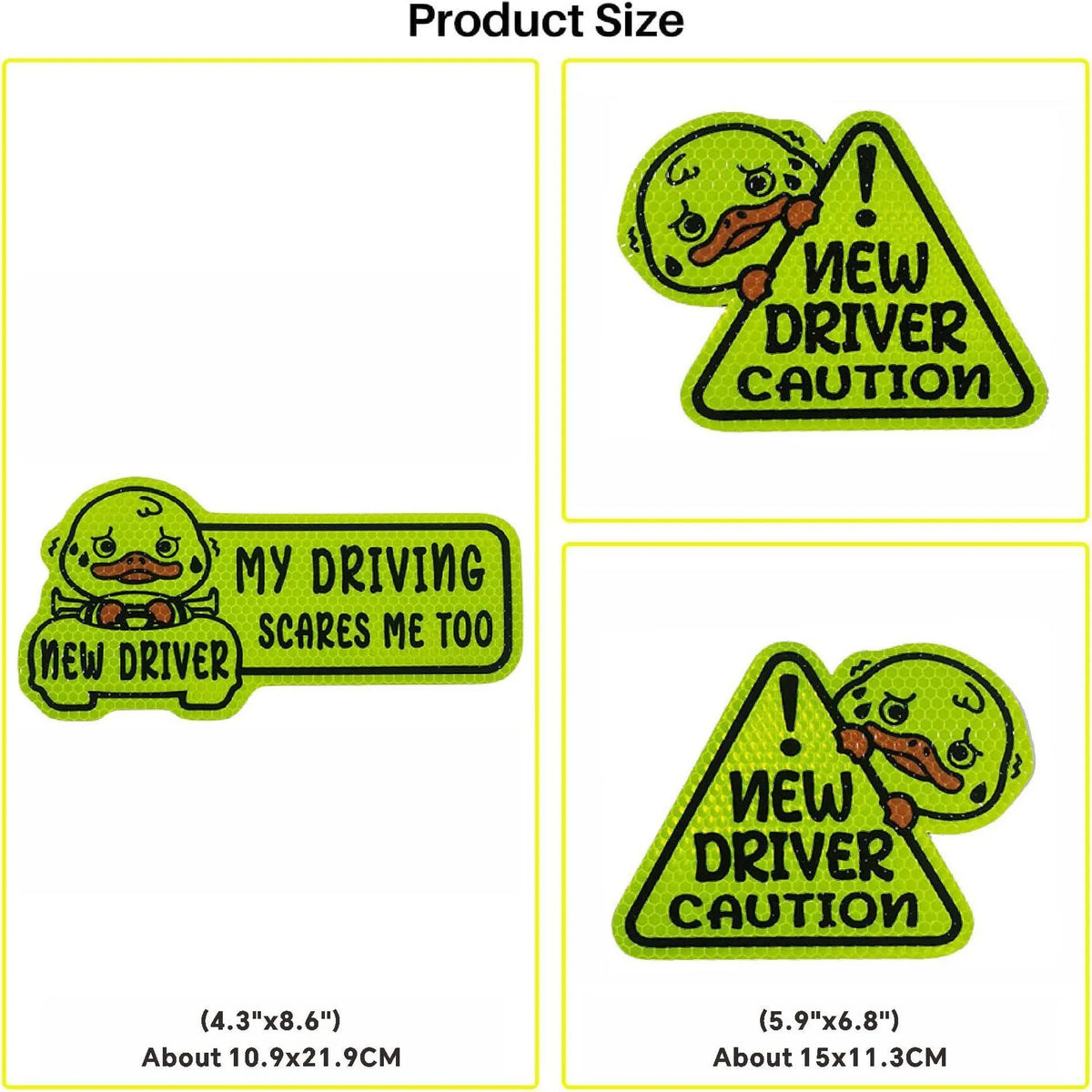 Set of three magnetic reflective stickers showing cat, panda, and duck designs with reflective printing