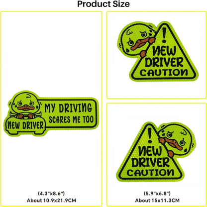 Set of three magnetic reflective stickers showing cat, panda, and duck designs with reflective printing