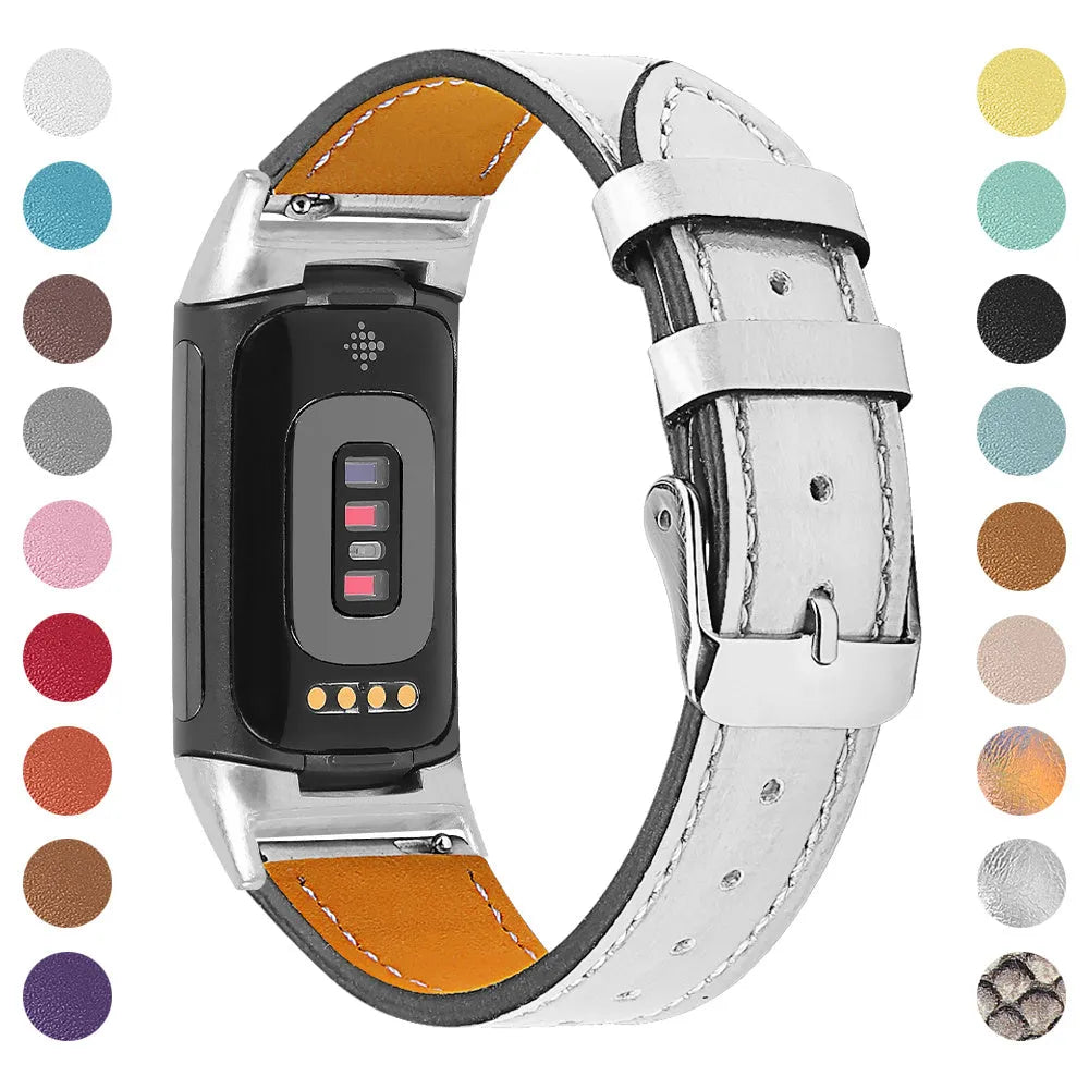 Genuine leather strap for Fitbit charge5/6 smartwatch adjustable 5.5-8.1 inches 16 colours