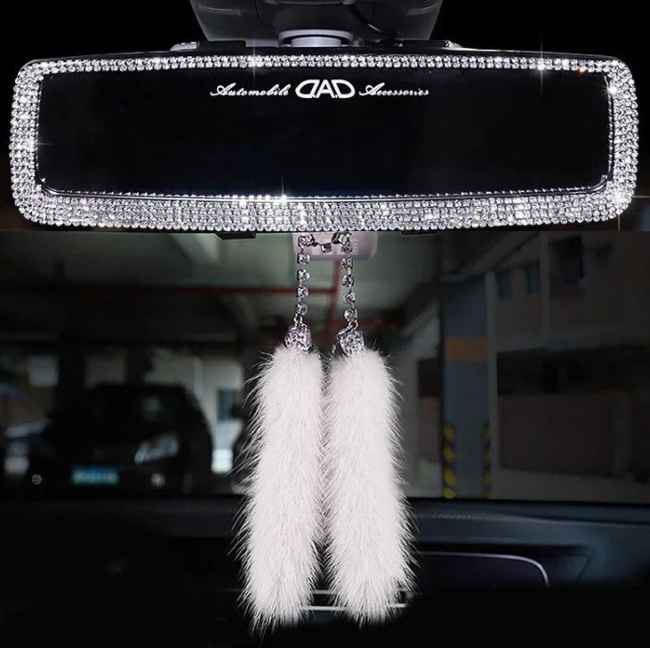 Crystal Bling Diamond Car Rearview Mirror Decor Charm in white and purple
