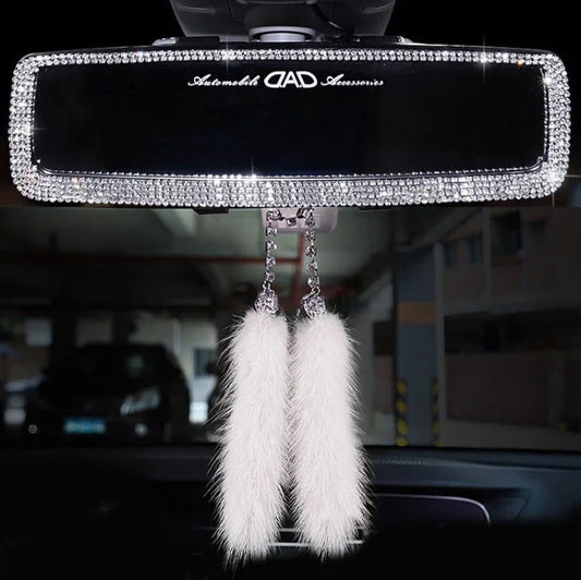 Crystal Bling Diamond Car Rearview Mirror Decor Charm in white and purple