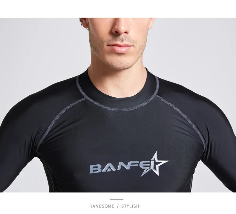 Men's quick-dry swimsuit set with swim top and pants for snorkelling and surfing activities