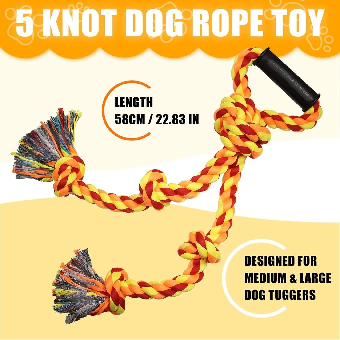 Blue and yellow cotton rope dog toy with non-slip handle for aggressive chewers