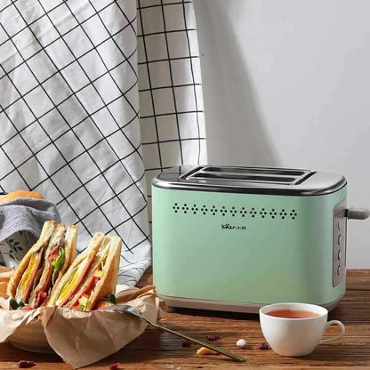 Morning mist green teddy bear toaster with compact 285x160x185mm dimensions and 2-slice capacity