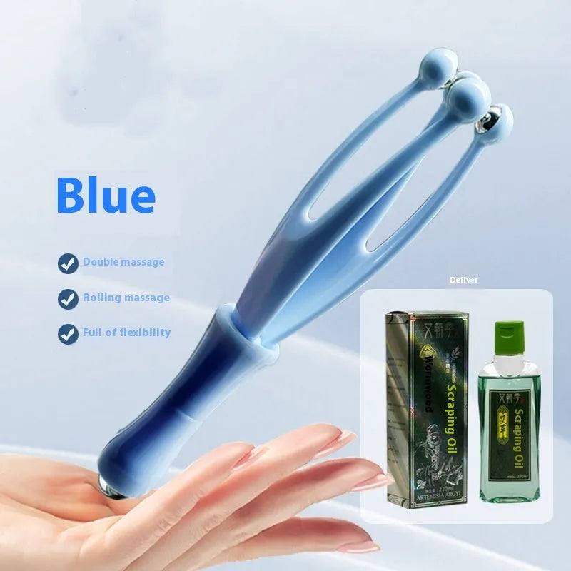 Blue and white steel ball finger massager with electroplated rollers for hand joint care