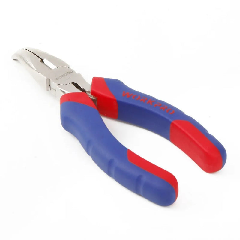 Double colour sleeve handle curved nose pliers with tapered jaw tips for electronics, jewellery making, and detailed precision work