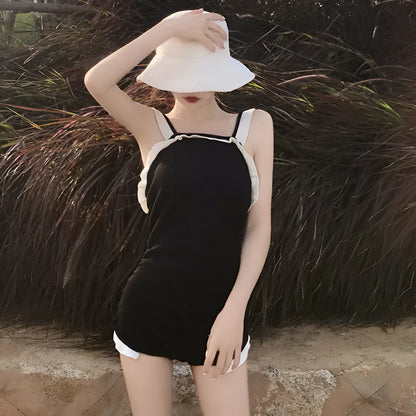 Conservative women's one-piece swimsuit in nylon fabric with slingback design