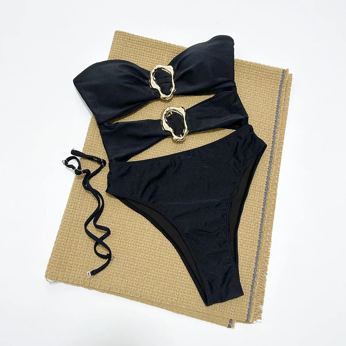 Women's one-piece swimsuit in solid black, brown or red, nylon fabric, sizes S M L, for swimming and wading