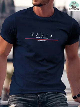 Men's heavyweight pure cotton short-sleeved T-shirt with a printed letter design in a loose fit.