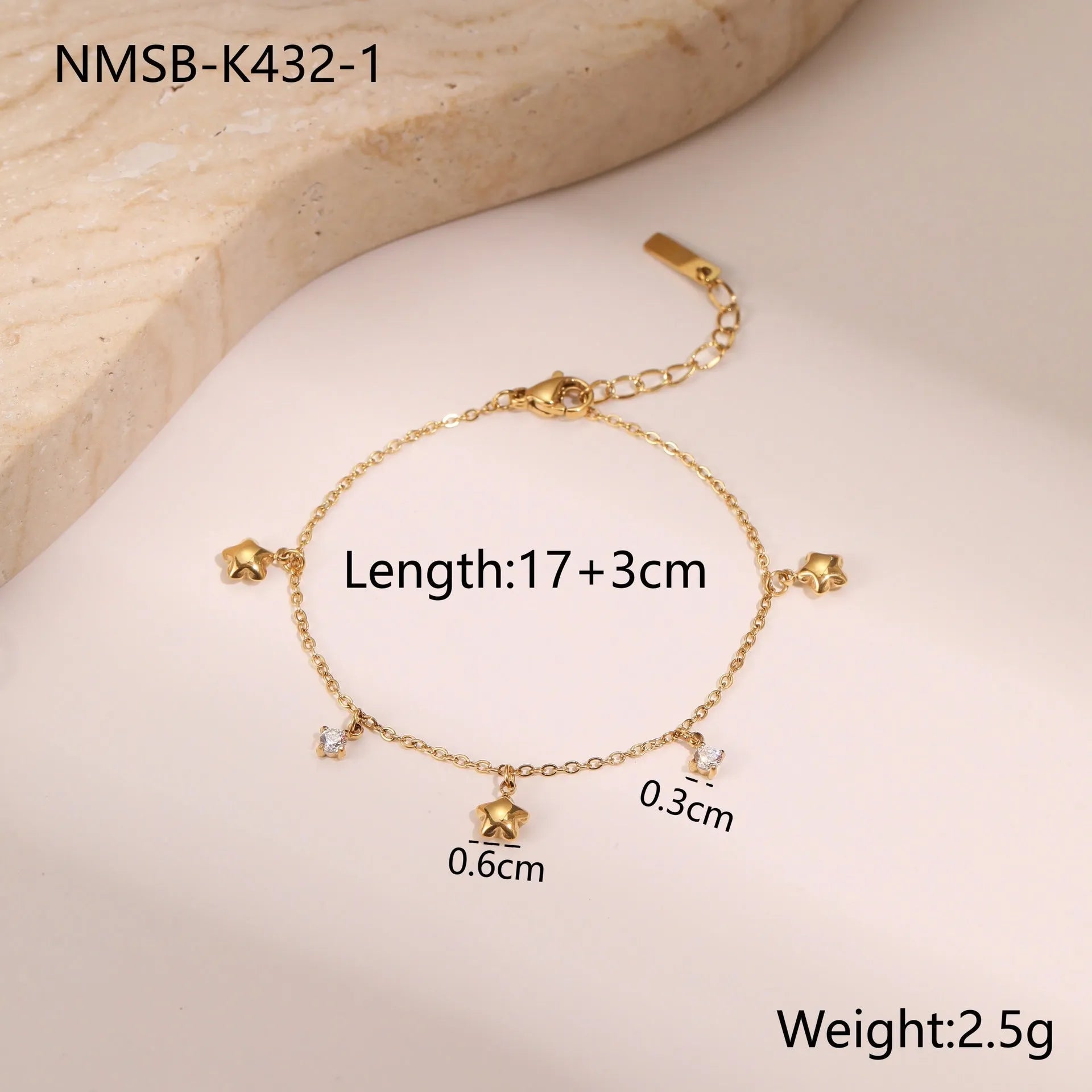Titanium steel women's bracelet with hexagonal star pendant and 18K gold plating