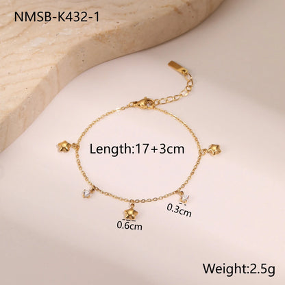 Titanium steel women's bracelet with hexagonal star pendant and 18K gold plating