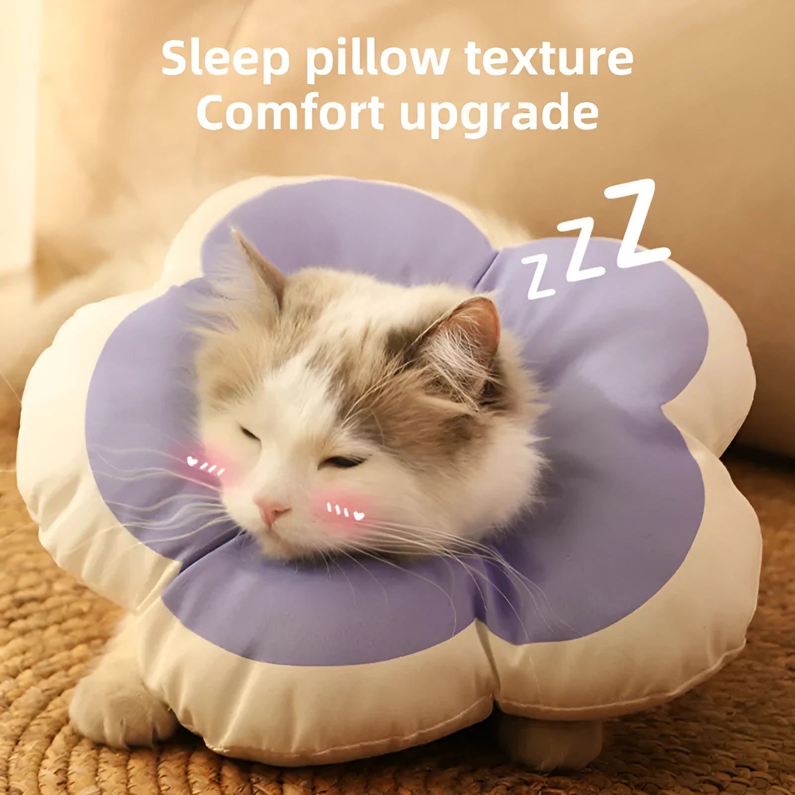 Adjustable cotton cat recovery collar with solar flower design in various colours